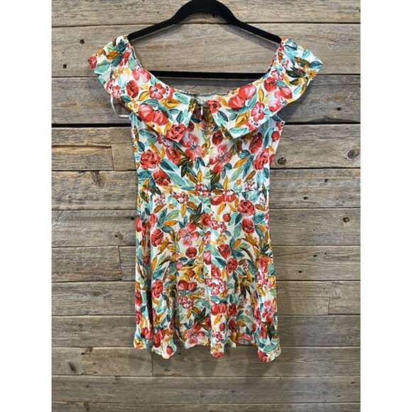 Forever 21 Women's White Floral Print Off Shoulder Mini Dress Size Small - Picture 5 of 8